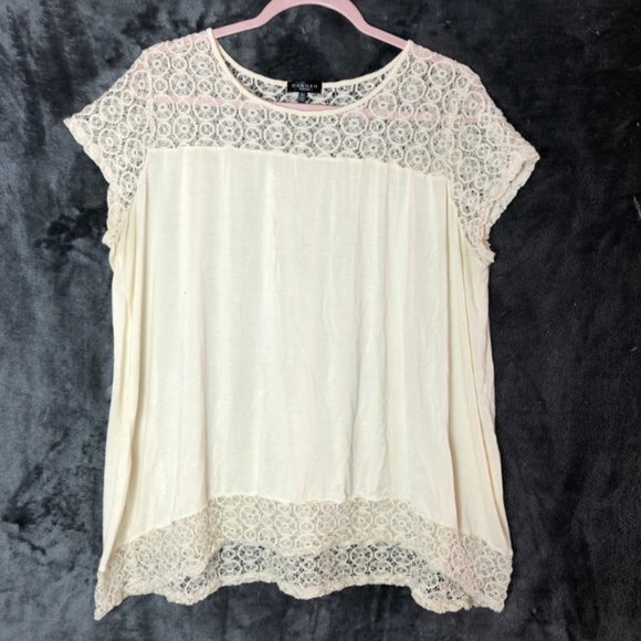 White Lace Sleeve Yolk & Hem Top Size 2x - Picture 1 of 5